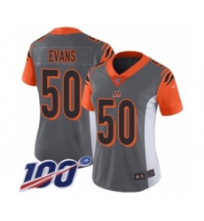 Women's Cincinnati Bengals #50 Jordan Evans Limited Silver Inverted Legend 100th Season Football Jersey