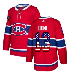 Men's Adidas Montreal Canadiens #13 Max Domi Authentic Red USA Flag Fashion NHL Jersey