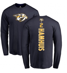 NHL Adidas Nashville Predators #2 Dan Hamhuis Navy Blue Backer Long Sleeve T-Shirt