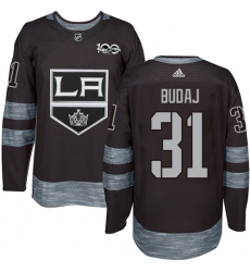 Men's Adidas Los Angeles Kings #31 Peter Budaj Authentic Black 1917-2017 100th Anniversary NHL Jersey
