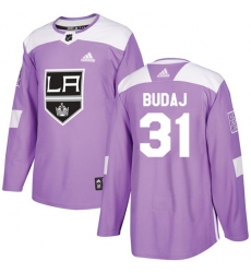 Men's Adidas Los Angeles Kings #31 Peter Budaj Authentic Purple Fights Cancer Practice NHL Jersey