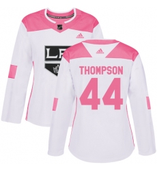 Women's Adidas Los Angeles Kings #44 Nate Thompson Authentic White Pink Fashion NHL Jersey
