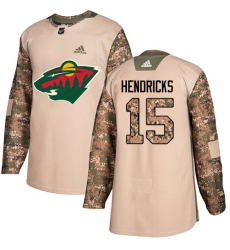 Men's Adidas Minnesota Wild #15 Matt Hendricks Authentic Camo Veterans Day Practice NHL Jersey