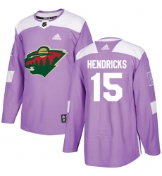 Men's Adidas Minnesota Wild #15 Matt Hendricks Authentic Purple Fights Cancer Practice NHL Jersey