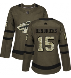 Women's Adidas Minnesota Wild #15 Matt Hendricks Authentic Green Salute to Service NHL Jersey