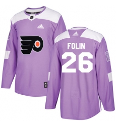 Men's Adidas Philadelphia Flyers #26 Christian Folin Authentic Purple Fights Cancer Practice NHL Jersey