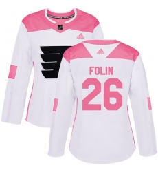 Women's Adidas Philadelphia Flyers #26 Christian Folin Authentic White Pink Fashion NHL Jersey