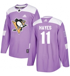 Men's Adidas Pittsburgh Penguins #11 Jimmy Hayes Authentic Purple Fights Cancer Practice NHL Jersey