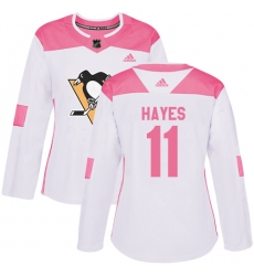 Women's Adidas Pittsburgh Penguins #11 Jimmy Hayes Authentic White  Pink Fashion NHL Jersey
