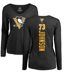 NHL Women's Adidas Pittsburgh Penguins #73 Jack Johnson Black Backer Long Sleeve T-Shirt
