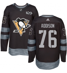 Men's Adidas Pittsburgh Penguins #76 Calen Addison Authentic Black 1917-2017 100th Anniversary NHL Jersey