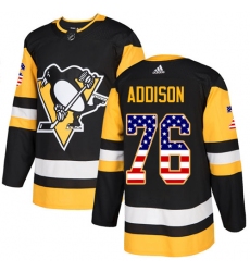 Youth Adidas Pittsburgh Penguins #76 Calen Addison Authentic Black USA Flag Fashion NHL Jersey