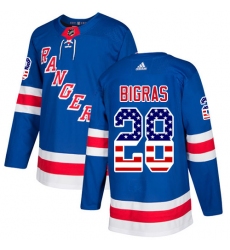 Men's Adidas New York Rangers #28 Chris Bigras Authentic Royal Blue USA Flag Fashion NHL Jersey