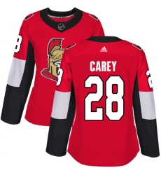 Women's Adidas Ottawa Senators #28 Paul Carey Premier Red Home NHL Jersey