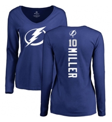NHL Women's Adidas Tampa Bay Lightning #10 J.T. Miller Royal Blue Backer V-Neck Long-Sleeve T-Shirt