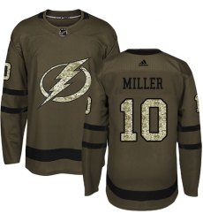 Youth Adidas Tampa Bay Lightning #10 J.T. Miller Authentic Green Salute to Service NHL Jersey