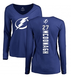NHL Women's Adidas Tampa Bay Lightning #27 Ryan McDonagh Royal Blue Backer V-Neck Long-Sleeve T-Shirt