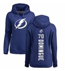 NHL Women's Adidas Tampa Bay Lightning #70 Louis Domingue Royal Blue Backer Pullover Hoodie
