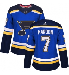 Women's Adidas St. Louis Blues #7 Patrick Maroon Authentic Royal Blue Home NHL Jersey