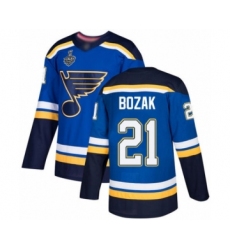 Men's St. Louis Blues #21 Tyler Bozak Authentic Royal Blue Home 2019 Stanley Cup Final Bound Hockey Jersey