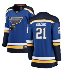 Women's St. Louis Blues #21 Tyler Bozak Fanatics Branded Royal Blue Home Breakaway NHL Jersey