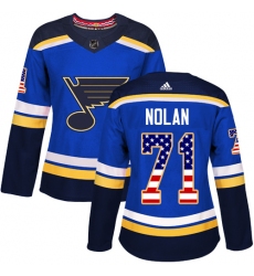Women's Adidas St. Louis Blues #71 Jordan Nolan Authentic Blue USA Flag Fashion NHL Jersey