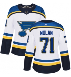 Women's Adidas St. Louis Blues #71 Jordan Nolan Authentic White Away NHL Jersey