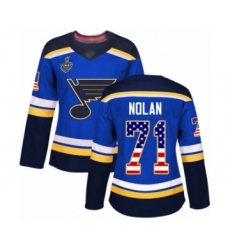 Women's St. Louis Blues #71 Jordan Nolan Authentic Blue USA Flag Fashion 2019 Stanley Cup Final Bound Hockey Jersey