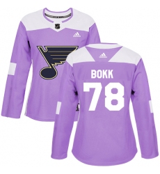 Women's Adidas St. Louis Blues #78 Dominik Bokk Authentic Purple Fights Cancer Practice NHL Jersey