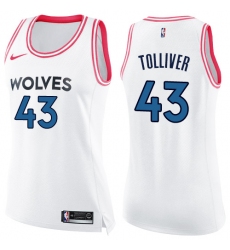 Women's Nike Minnesota Timberwolves #43 Anthony Tolliver Swingman White   Pink Fashion NBA Jersey