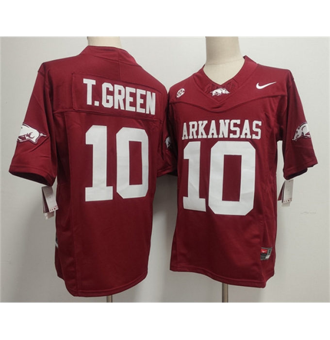 Men's Arkansas Razorbacks #10 TAYLEN GREEN Red 2025 F.U.S.E. Vapor Limited Stitched Football Jersey