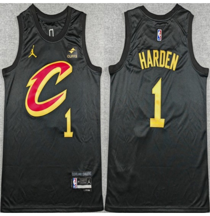 Men's Cleveland Cavaliers #1 James Harden Black 2026 Statement Edition Stitched Jersey