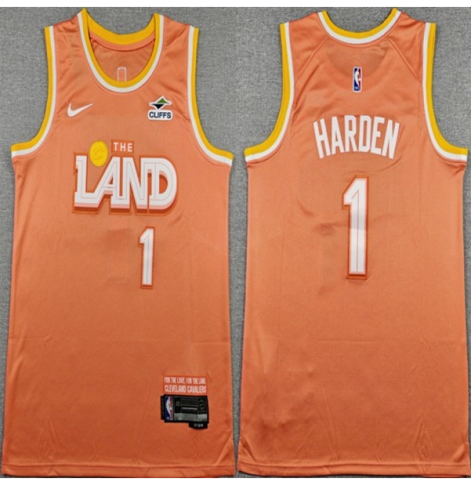 Men's Cleveland Cavaliers #1 James Harden Orange 2025-26 City Edition Stitched Jersey