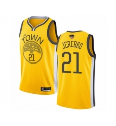 Youth Golden State Warriors #21 Jonas Jerebko Yellow Swingman 2019 Basketball Finals Bound Jersey - Earned Edition