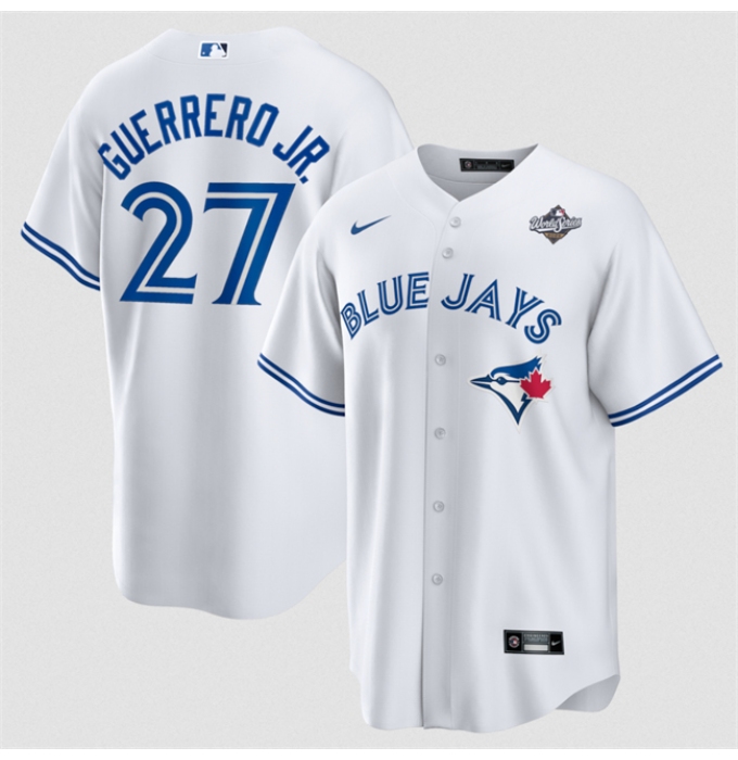 Men's Toronto Blue Jays #27 Vladimir Guerrero Jr. White 2025 World Series Home Cool Base Stitched Jersey