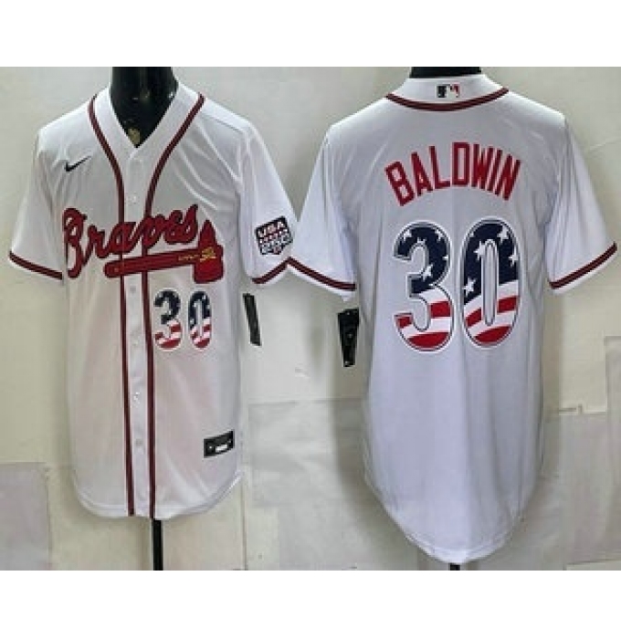 Men's Atlanta Braves #30 Drake Baldwin White USA 250 Fourth of July Home Stadium Stitched Jersey