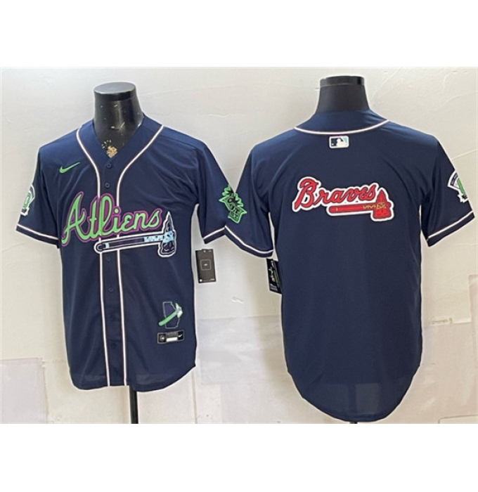 Men's Atlanta Braves Team Big Logo Navy Galaxy With Outkast Vapor Limited Stitched Baseball Jersey