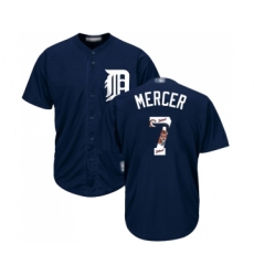 Men's Detroit Tigers #7 Jordy Mercer Authentic Navy Blue Team Logo Fashion Cool Base Baseball Jersey