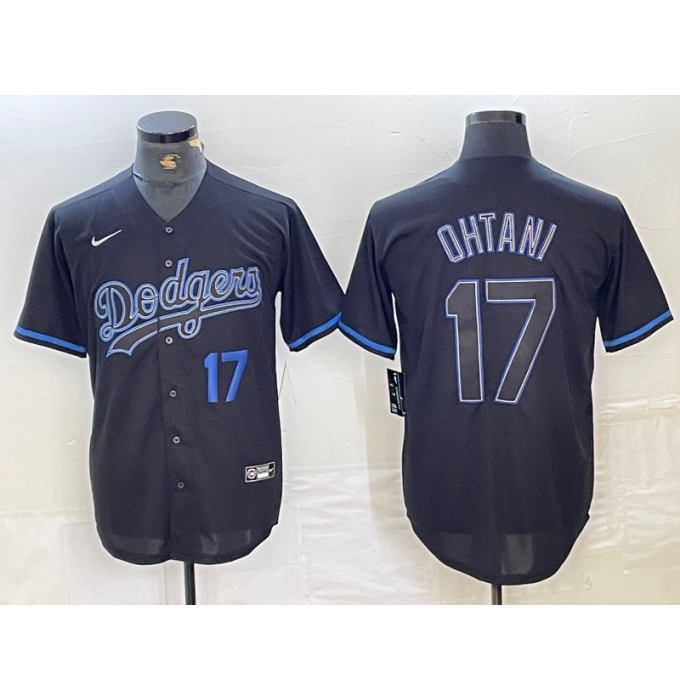 Men's Los Angeles Dodgers #17 Shohei Ohtani Number Lights Out Black Fashion Stitched Cool Base Nike Jerseys