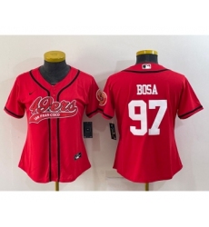 Women's San Francisco 49ers #97 Nick Bosa Red With Patch Cool Base Stitched Baseball Jersey