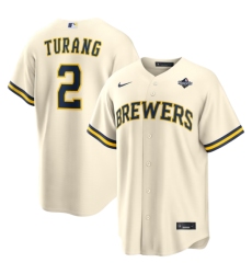 Men's Milwaukee Brewers #2 Brice Turang Nike Cream 2026 World Series Home Replica Jersey