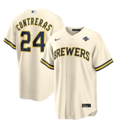 Men's Milwaukee Brewers #24 William Contreras Nike Cream 2026 World Series Home Replica Jersey