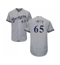 Men's Milwaukee Brewers #65 Burch Smith Grey Road Flex Base Authentic Collection Baseball Jersey