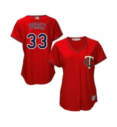 Women's Minnesota Twins #33 Martin Perez Replica Scarlet Alternate Cool Base Baseball Jersey