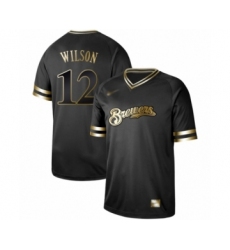 Men's Milwaukee Brewers #12 Alex Wilson Authentic Black Gold Fashion Baseball Jersey