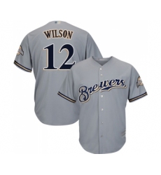 Men's Milwaukee Brewers #12 Alex Wilson Replica Grey Road Cool Base Baseball Jersey