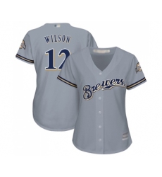 Women's Milwaukee Brewers #12 Alex Wilson Replica Grey Road Cool Base Baseball Jersey