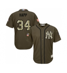 Men's New York Yankees #34 J.A. Happ Authentic Green Salute to Service Baseball Jersey