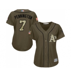 Women's Oakland Athletics #7 Cliff Pennington Authentic Green Salute to Service Baseball Jersey