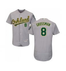 Men's Oakland Athletics #8 Robbie Grossman Grey Road Flex Base Authentic Collection Baseball Jersey
